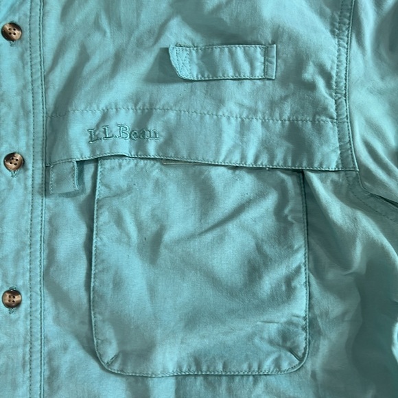 LL Bean Fishing Shirt Mens Medium Light Green Button Up Long Sleeve - Picture 3 of 12